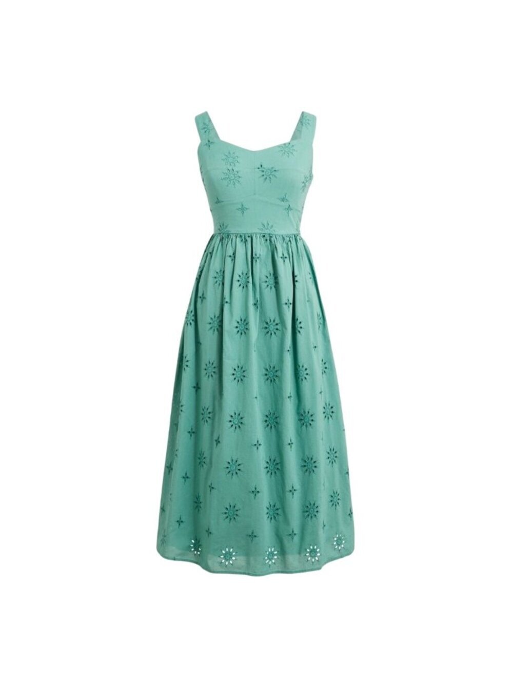 J.Crew NWT Eyelet Midi Dress Mineral Green Pockets Sweetheart Neckline Size 14 - Picture 6 of 13